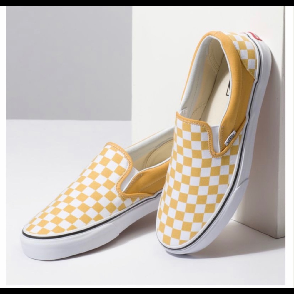Checkboard slip on vans